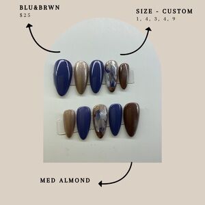 Blue and Brown Almond Press-On Nails